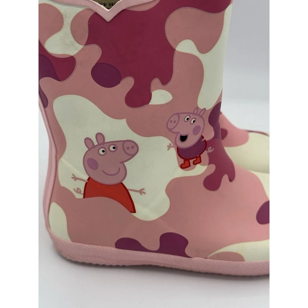 Hunter x Peppa Pig Girls Rain Boots Pink Camo Size 13/1 EU 31 VGUC